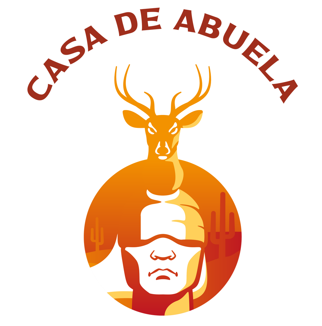 Casa de Abuela logo with Yaqui-inspired deer dancer and warrior design on a white background